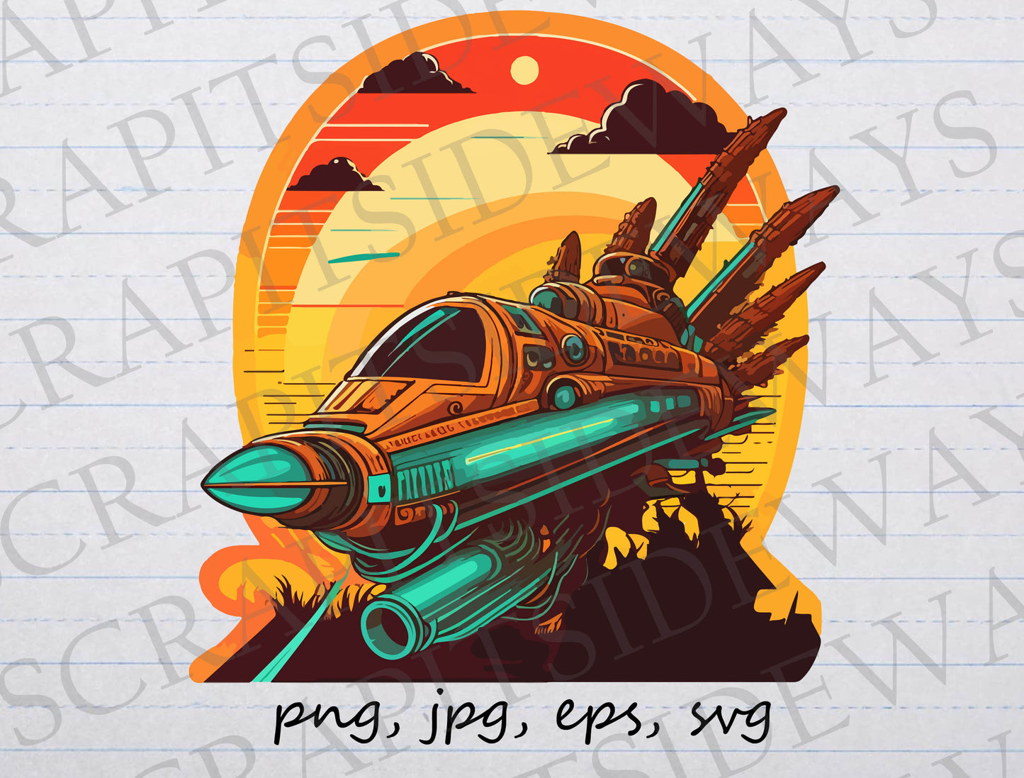 Retro space ship clipart vector graphic svg png jpg eps vintage sci-fi spaceship