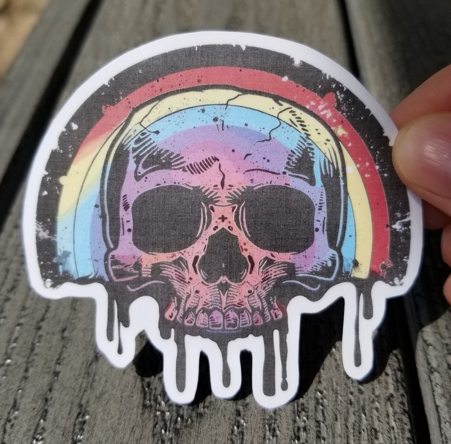 Goth rainbow skull vinyl sticker 3 inches, water resistant decal, skeleton, gothic rainbow, gothic skull, creepy cute, cute horror