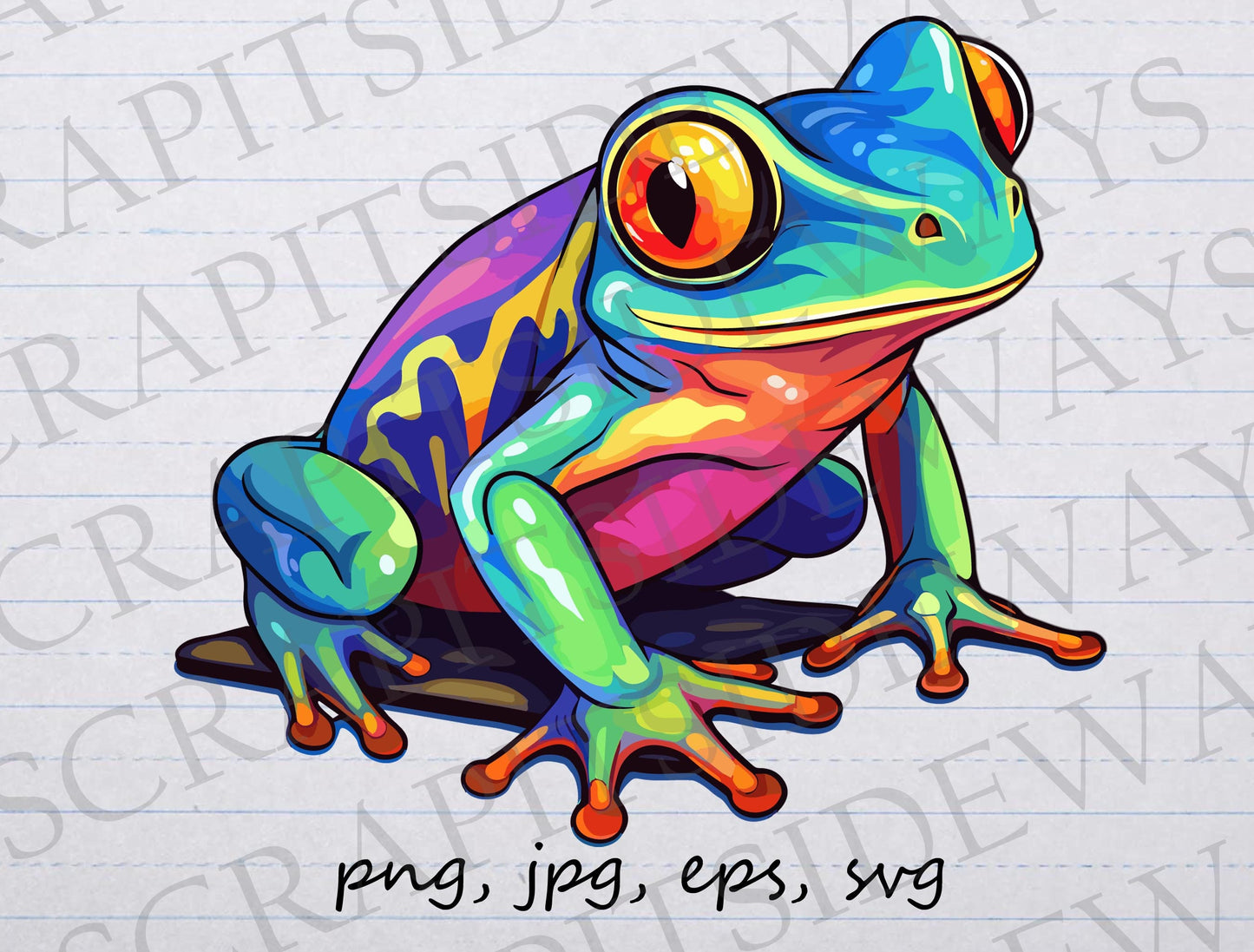 Colorful tree frog 2 clipart clip art vector graphic svg png jpg eps cute frog, rainbow frog, pet frog, rainforest frog,