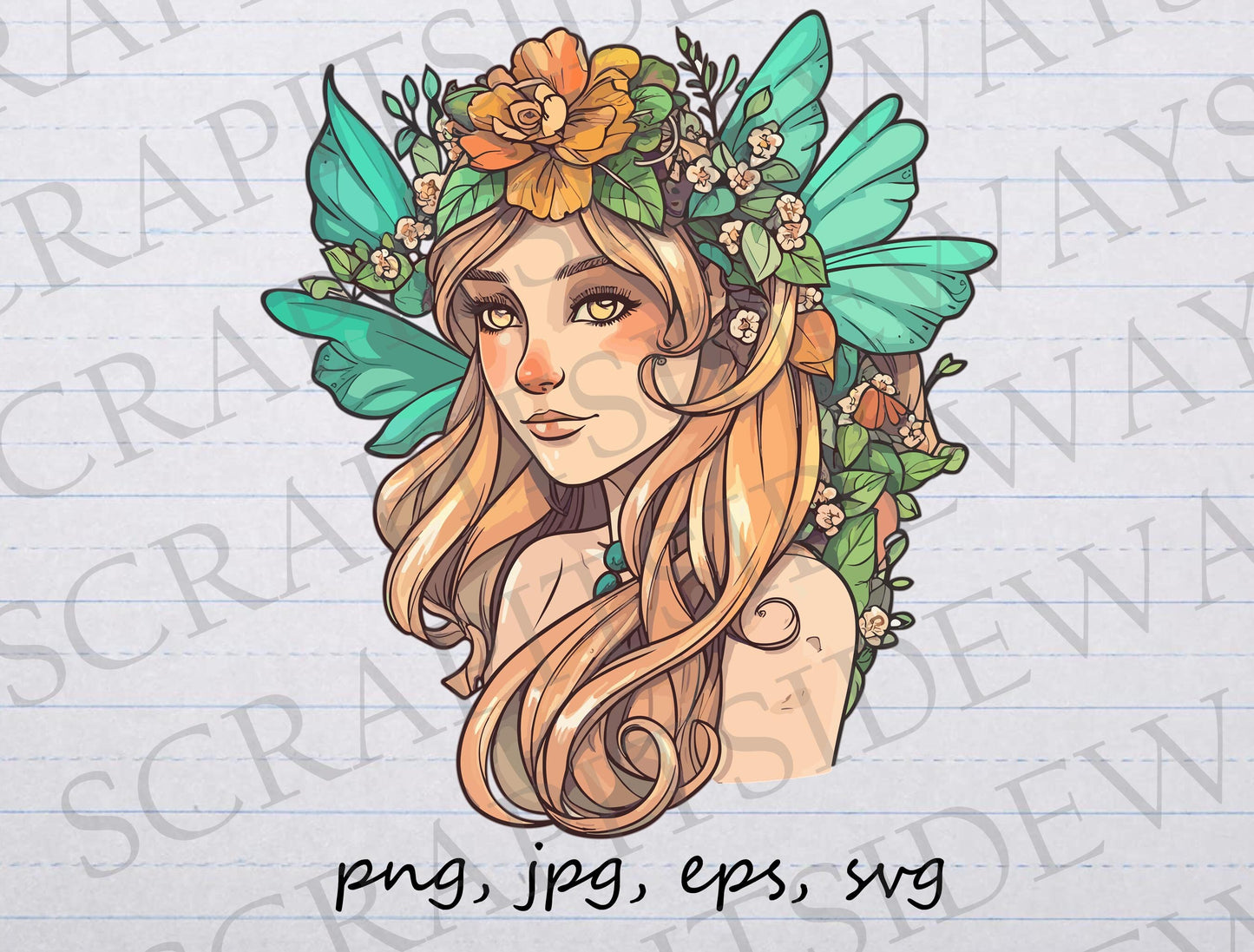 Boho fairy 2 clipart vector graphic svg png jpg eps t-shirt design fall fairy beautiful fairy