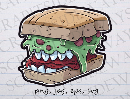 Monster sandwich clip art clipart vector graphic svg png jpg eps food scary food, scary sandwich, monster food