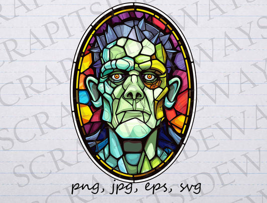 Stained glass Frankenstein monster clip art clipart vector graphic svg png jpg eps mosaic frankenstein, mosaic monster, classic monster