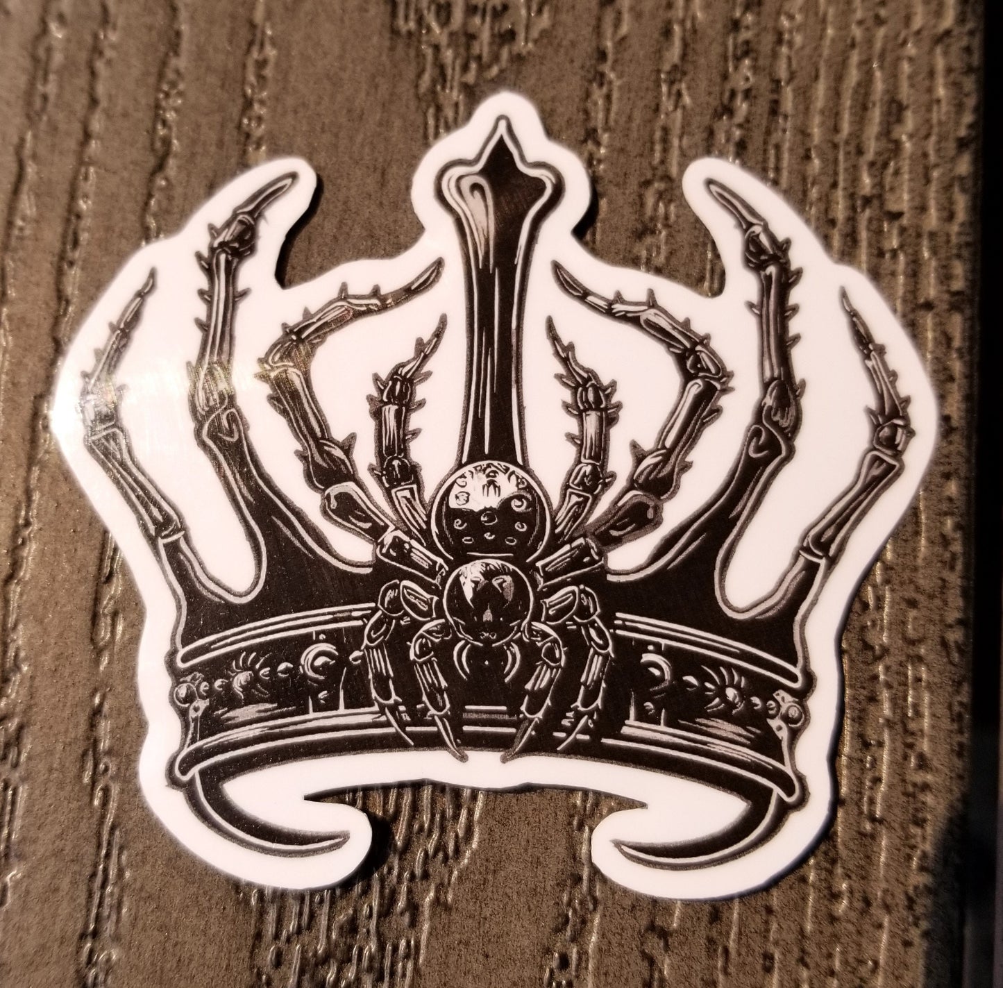 Gothic spider crown vinyl sticker 3 inches, water resistant decal, black crown, goth crown, horror crown, horror queen, horror king