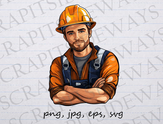 Construction worker clip art clipart vector graphic svg png jpg eps sticker design t-shirt design, hard hat, laborer, worker