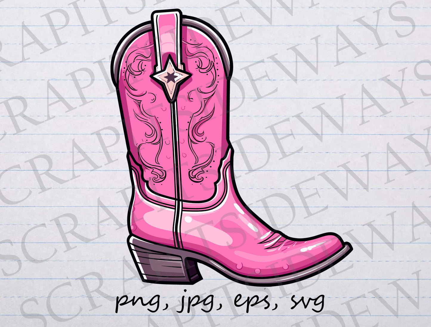 Pink cowboy boot clip art clipart vector graphic svg png jpg eps, western, country, women's cowboy boot, ladies cowboy boot