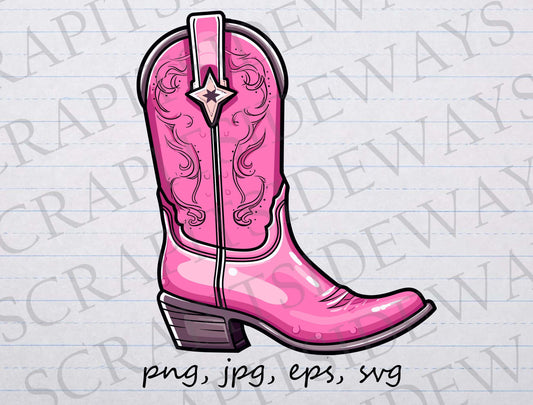 Pink cowboy boot clip art clipart vector graphic svg png jpg eps, western, country, women's cowboy boot, ladies cowboy boot