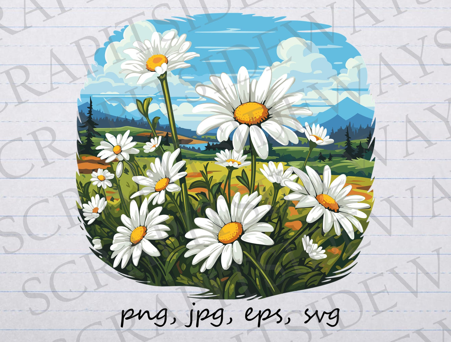 Field of Daisies clip art clipart vector graphic svg png jpg eps florals, botanicals, white daisies, daisy plant, flowers