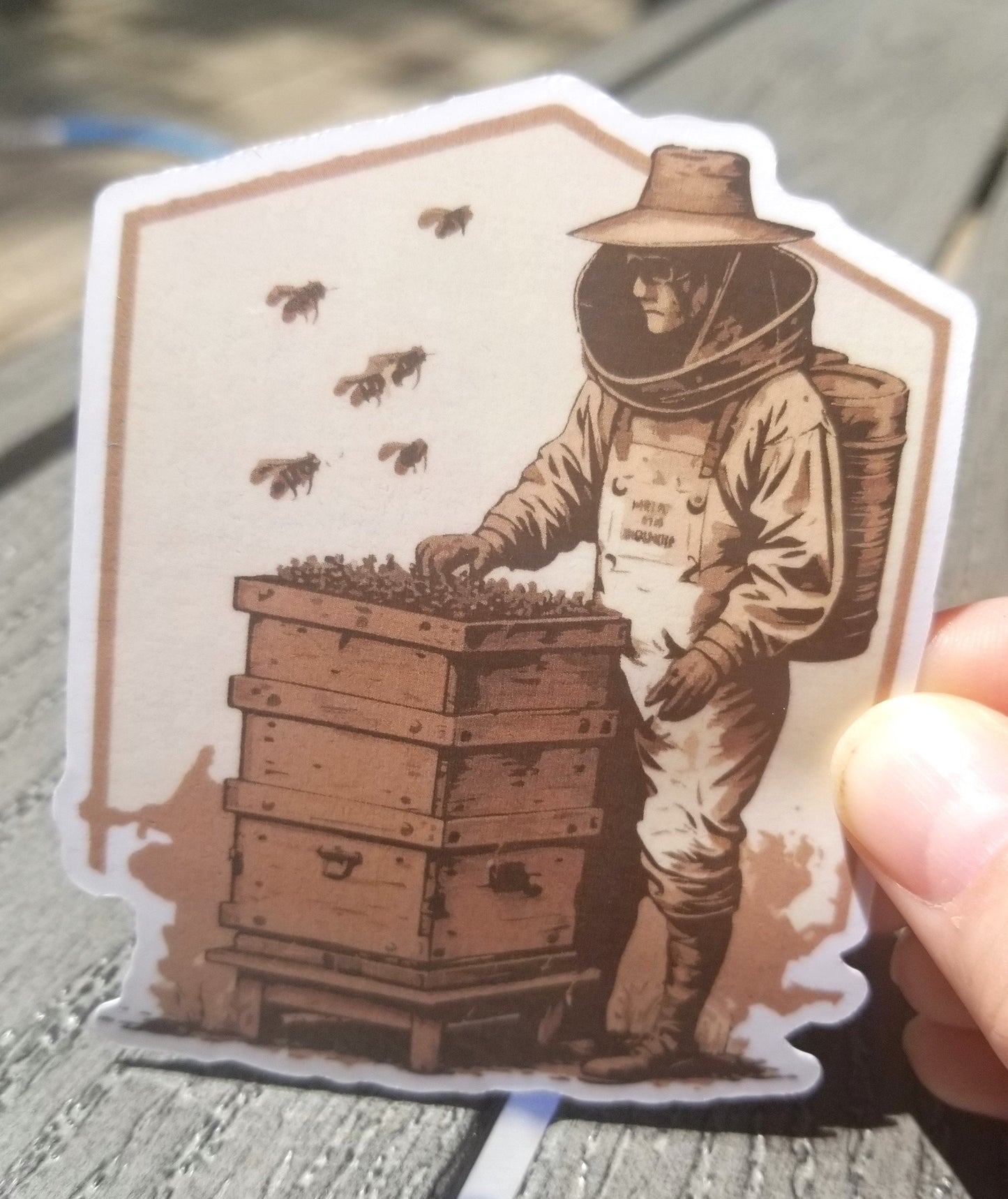 Vintage bee keeper vinyl sticker 3 inches, water resistant decal, honey bee, vintage beekeeper, beekeeping, save the bees, honey producer