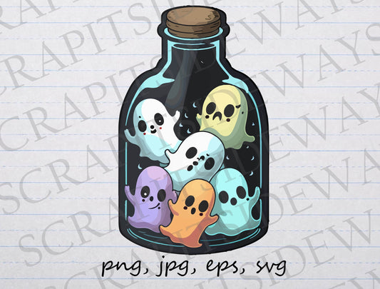 Ghosts in a bottle clipart vector graphic svg png jpg eps boo bottle Halloween ghosts in a jar