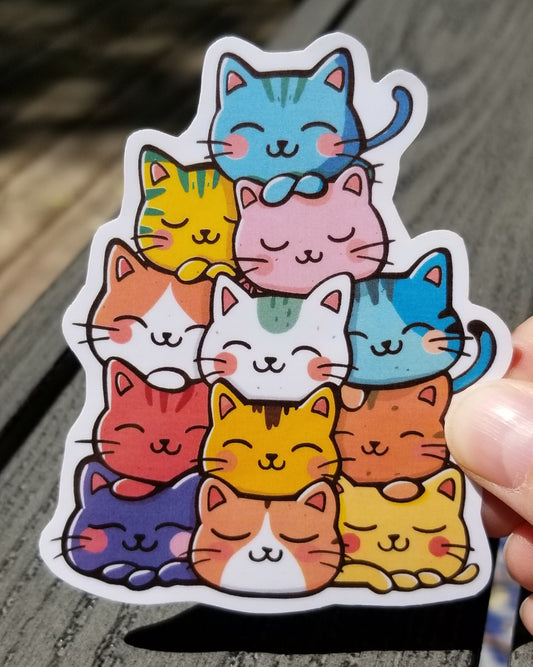 Stack of cats vinyl sticker 3 inches, water resistant decal, cute cats, cat pyramid, kawaii cats, colorful cats, cat lover, cat fan, cat mom