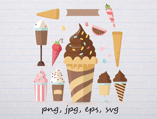 17 piece Ice Cream and candy clipart set svg Vector clipart png sweets treats