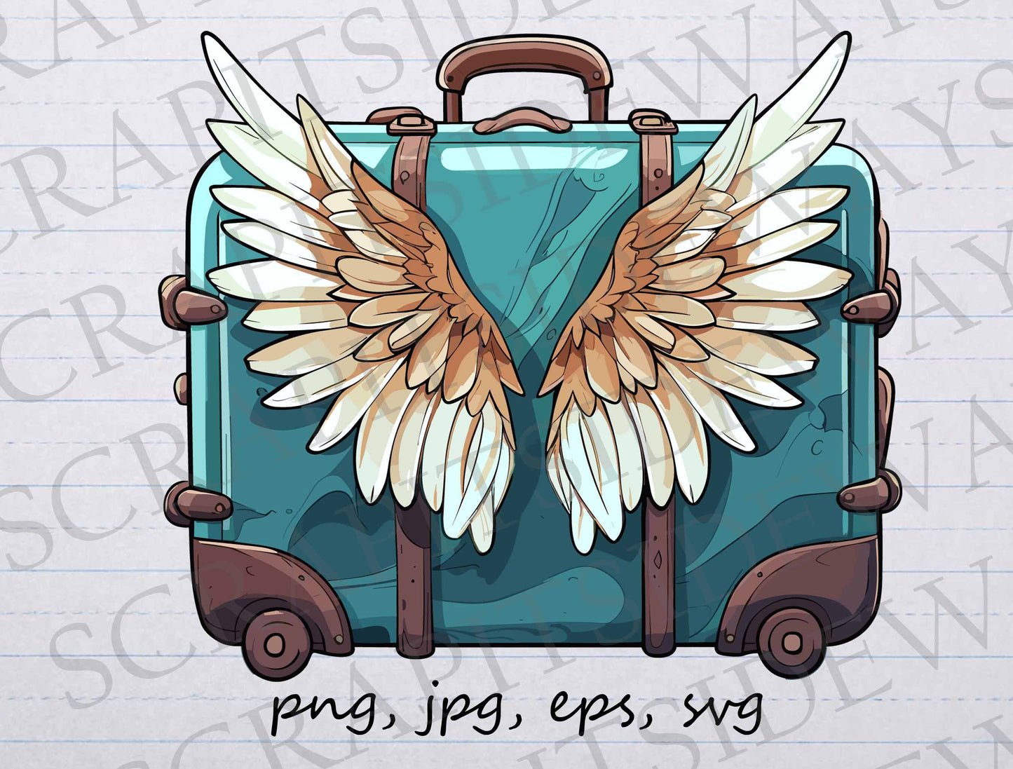 suitcase with wings clip art clipart vector graphic svg png jpg eps baggage, travel, luggage with wings