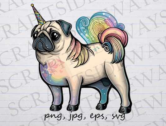 pug unicorn pugicorn clipart vector graphic svg png jpg eps magical creature hybrid