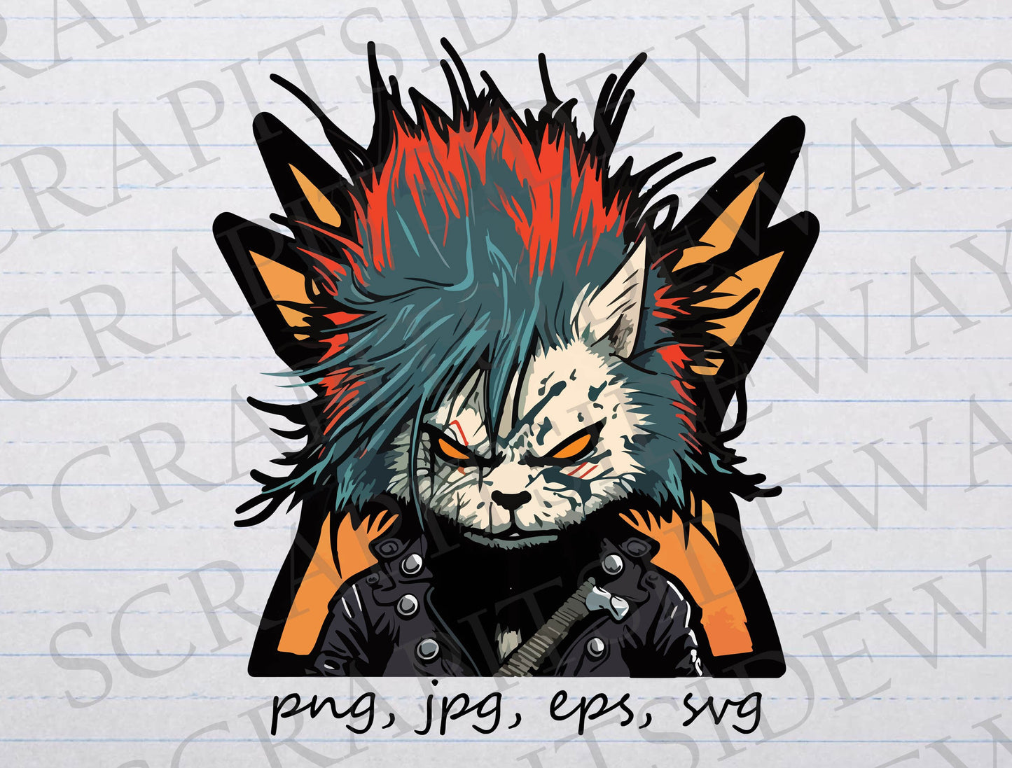 Punk Rock Cat clipart vector graphic svg png jpg eps deathcore rock music