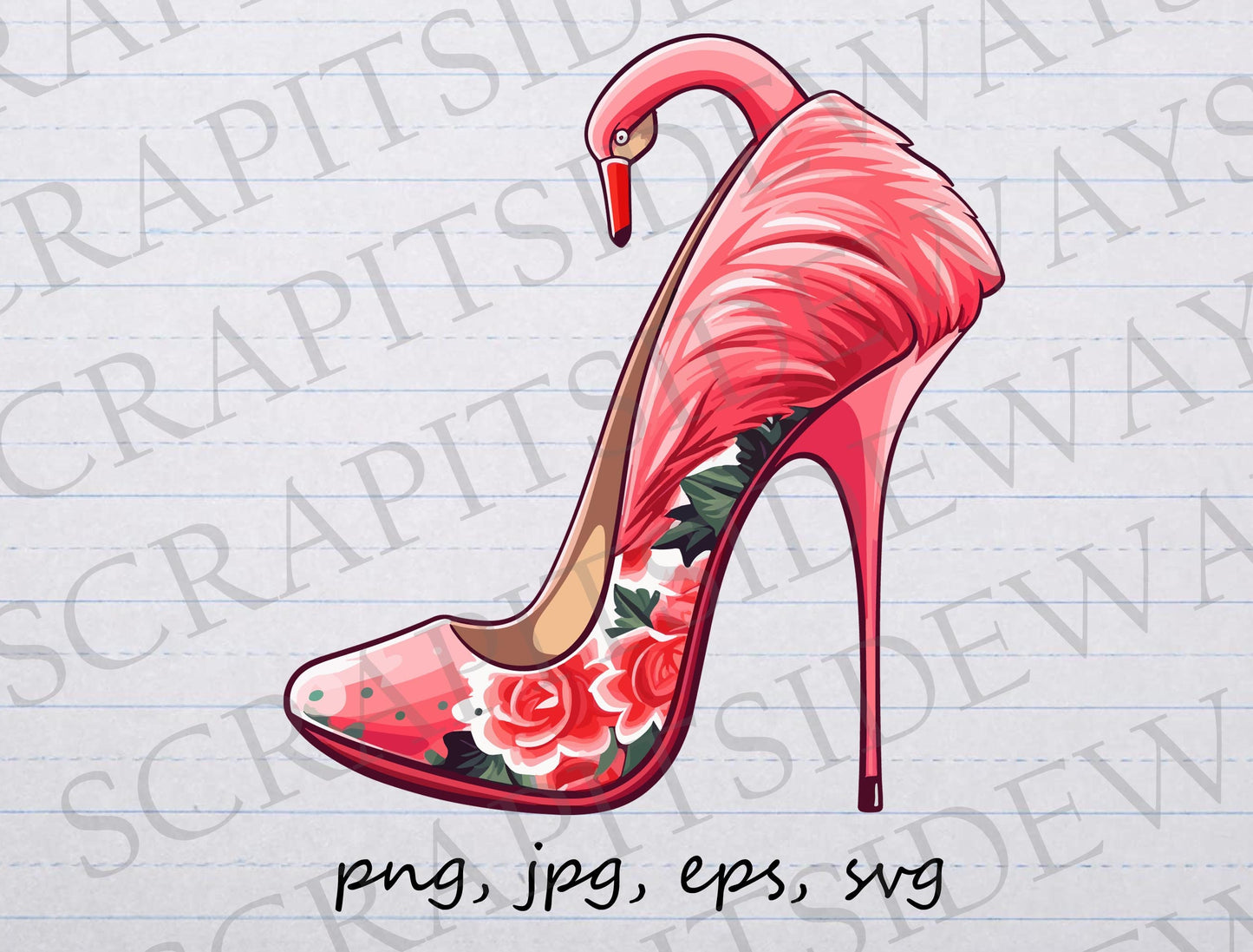 Flamingo high heel shoe clipart vector graphic svg png jpg eps fantasy shoe, funky shoe, stilettos, pink shoe, high heels, shoe lover