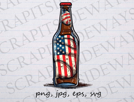 Patriotic Beer clip art clipart vector graphic svg png jpg eps sticker design, beverage, cocktail, american flag beer, USA beer