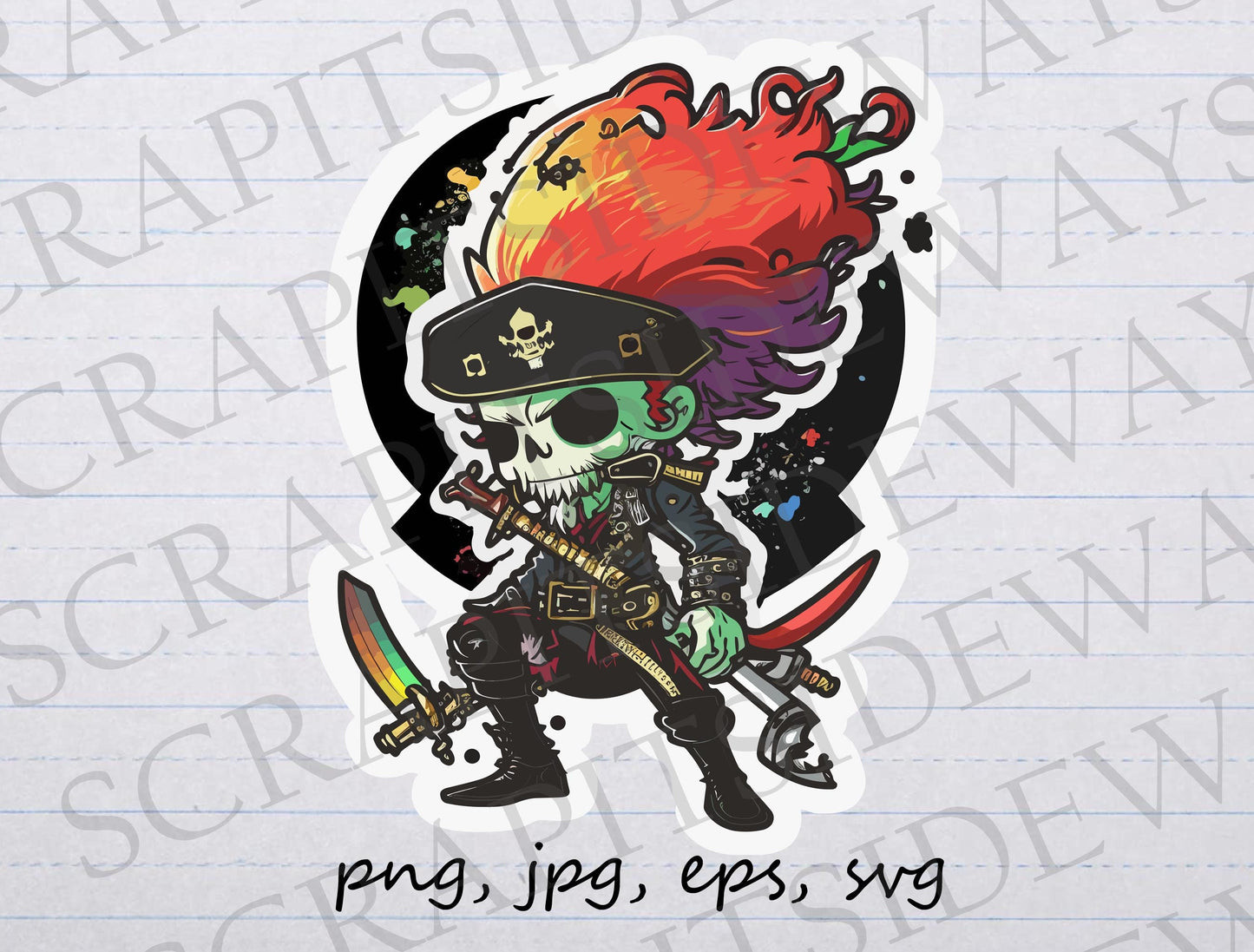 Skeleton space pirate  clipart vector graphic svg png jpg eps cute steampunk space punk skull