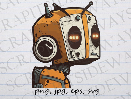 Cute robot clipart vector graphic svg png jpg eps side profile robot sci fi