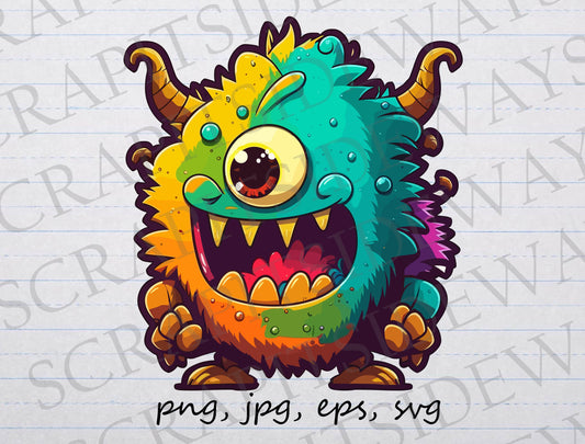 Cute colorful monster clipart vector graphic svg png jpg eps fantasy monster