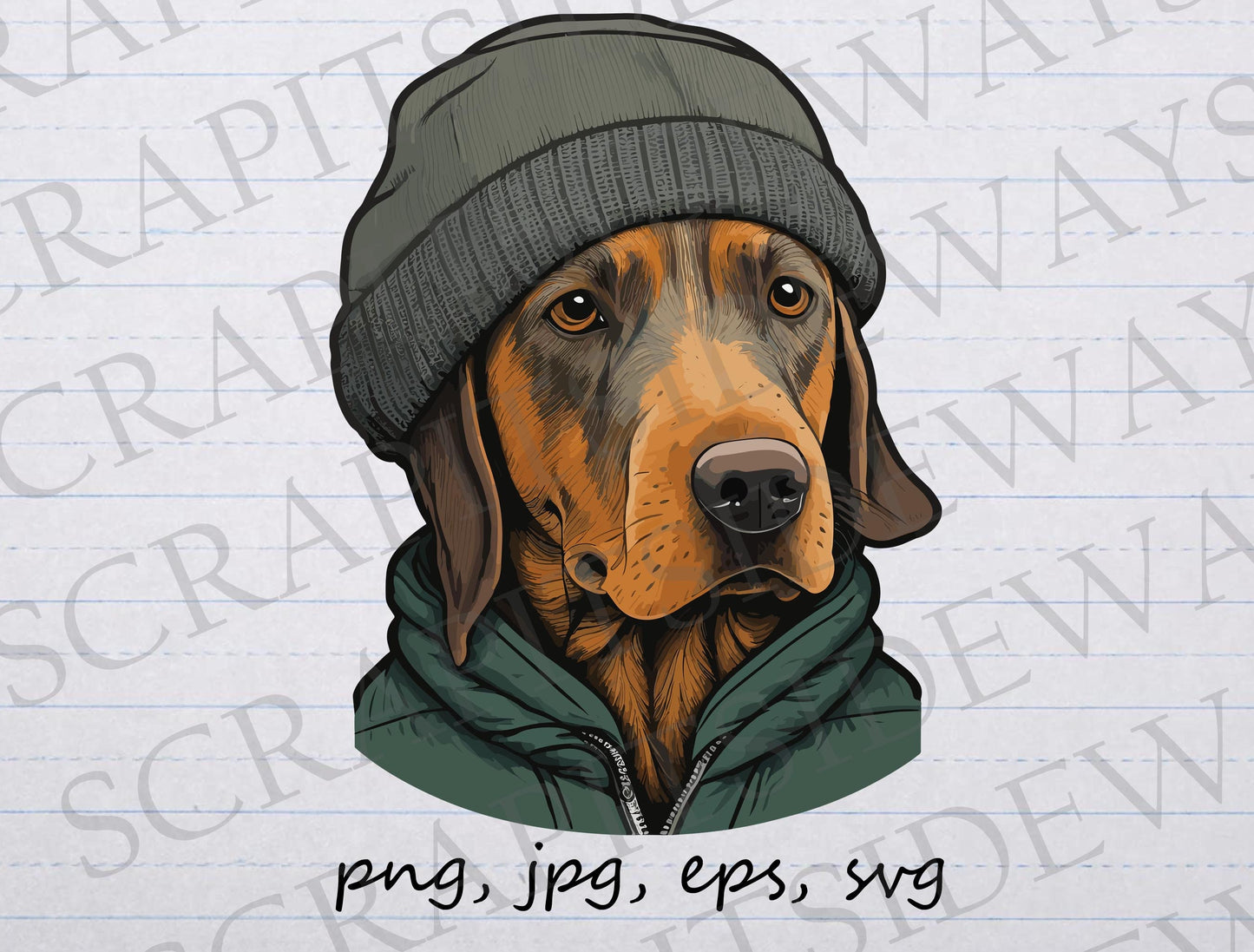 Dog in a beanie clipart vector graphic svg png jpg eps sticker design t-shirt design winter hat dog hipster dog in clothes funny dog