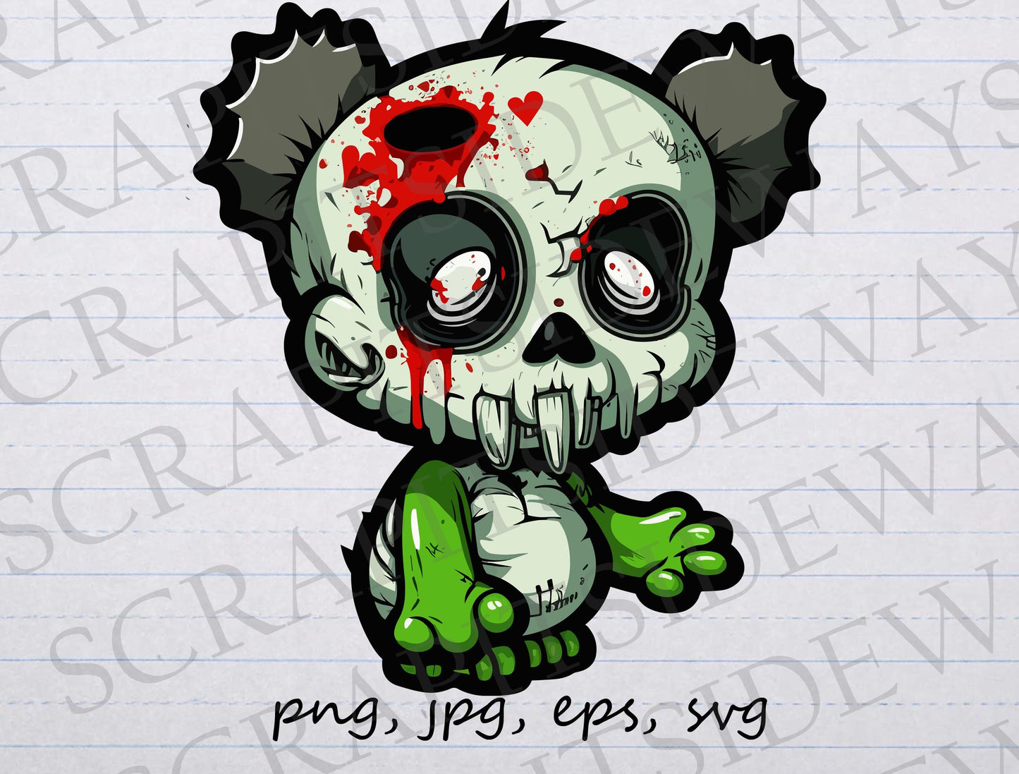 Panda zombie clipart vector graphic svg png jpg eps creepy panda halloween spooky