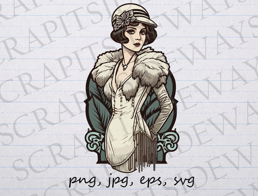 1920s Woman clipart vector graphic svg png jpg eps vintage woman t-shirt design sticker design flapper