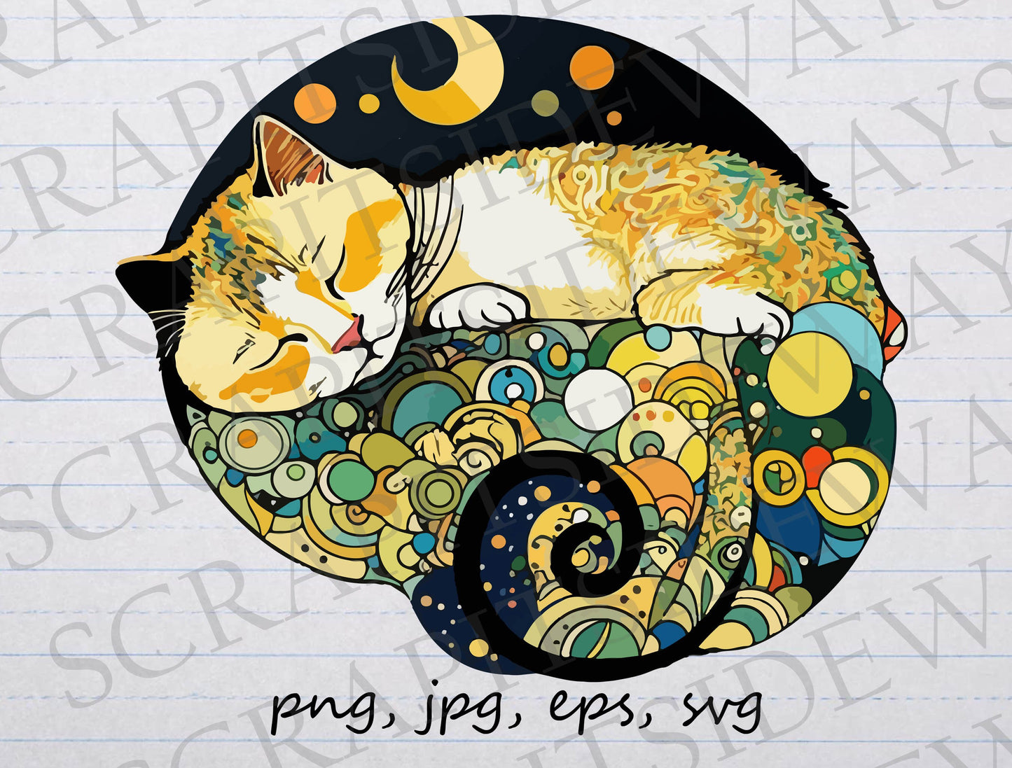 Gustav Klimt style Cat 2 clipart vector graphic svg png jpg eps collage kitty