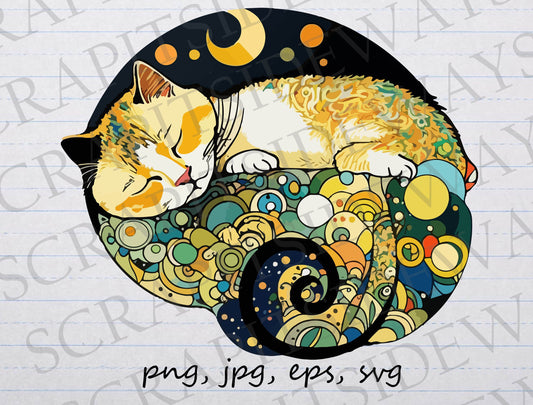 Gustav Klimt style Cat 2 clipart vector graphic svg png jpg eps collage kitty