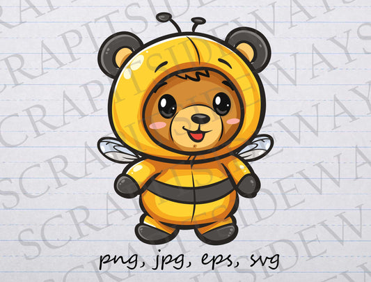 Bear in a bee costume clip art clipart vector graphic svg png jpg eps, Halloween costume bear, bumblebee bear