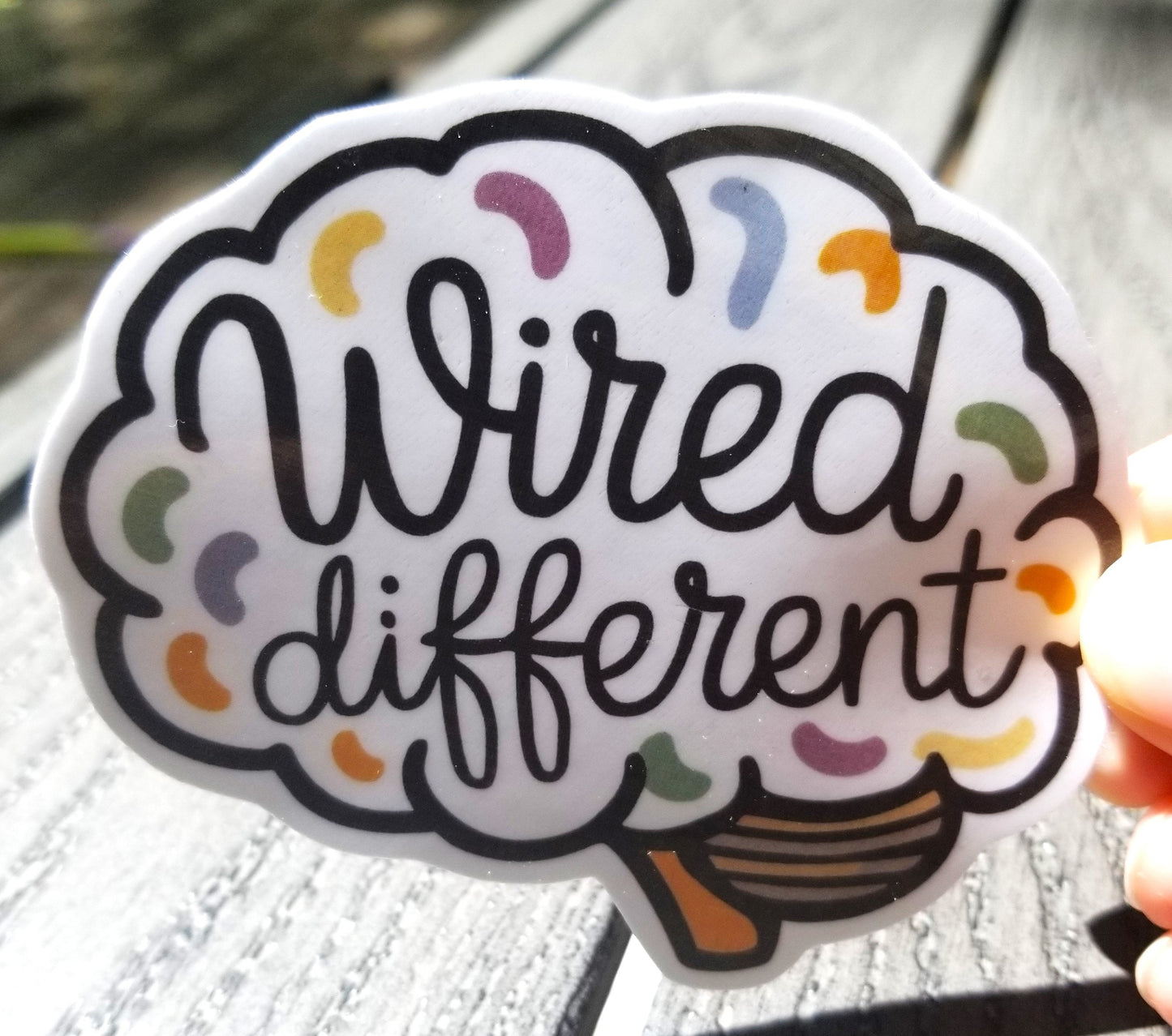 Wired Different brain vinyl sticker 3 inches, water resistant decal, Neurodivergent, ADHD, Autism, colorful brain sticker