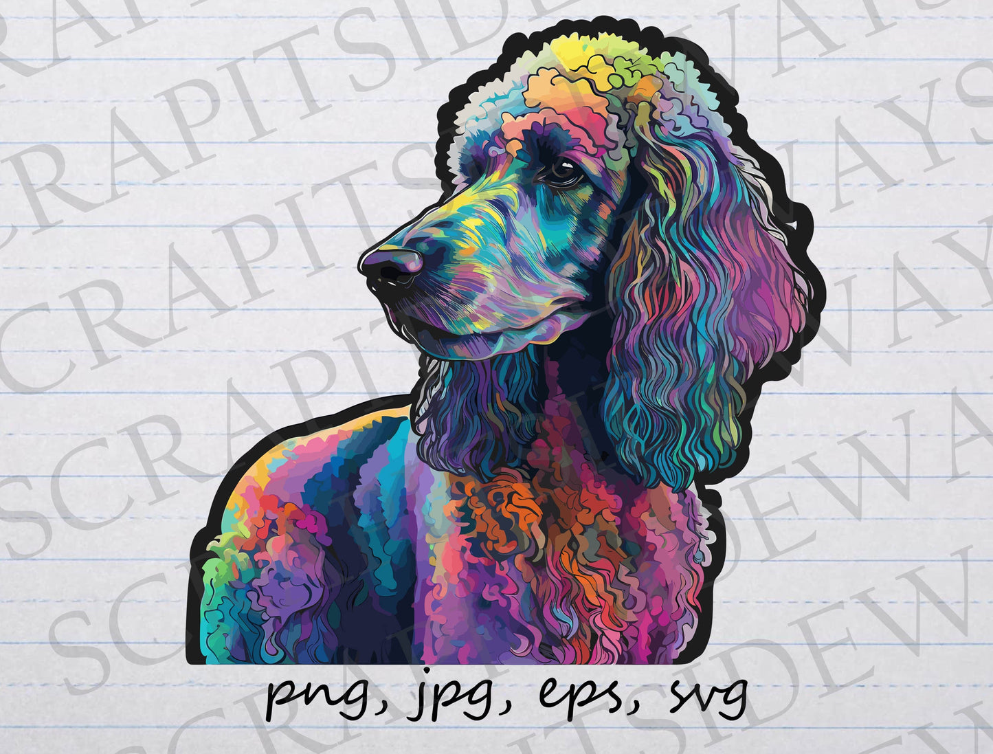 colorful Standard Poodle clipart vector graphic svg png jpg eps dog puppy