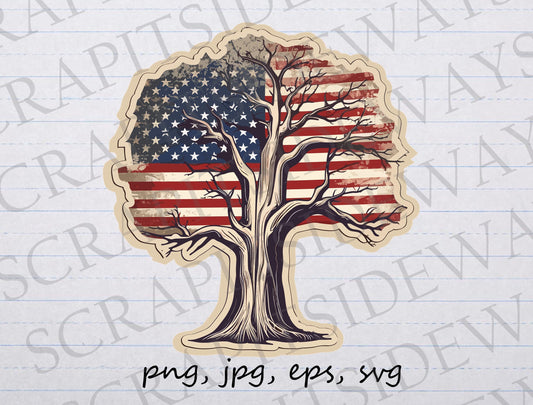 American Flag Tree clipart vector graphic svg png jpg eps America USA Independence day patriotic family tree