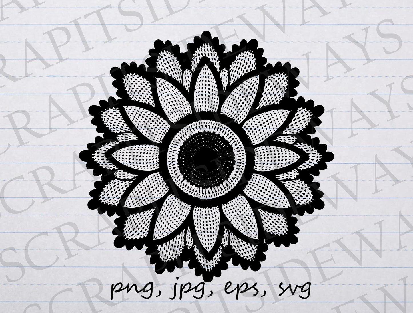 Black flower doily clipart vector graphic svg png jpg eps crocheting, knitting, crochet flower, fiber arts, knit flower