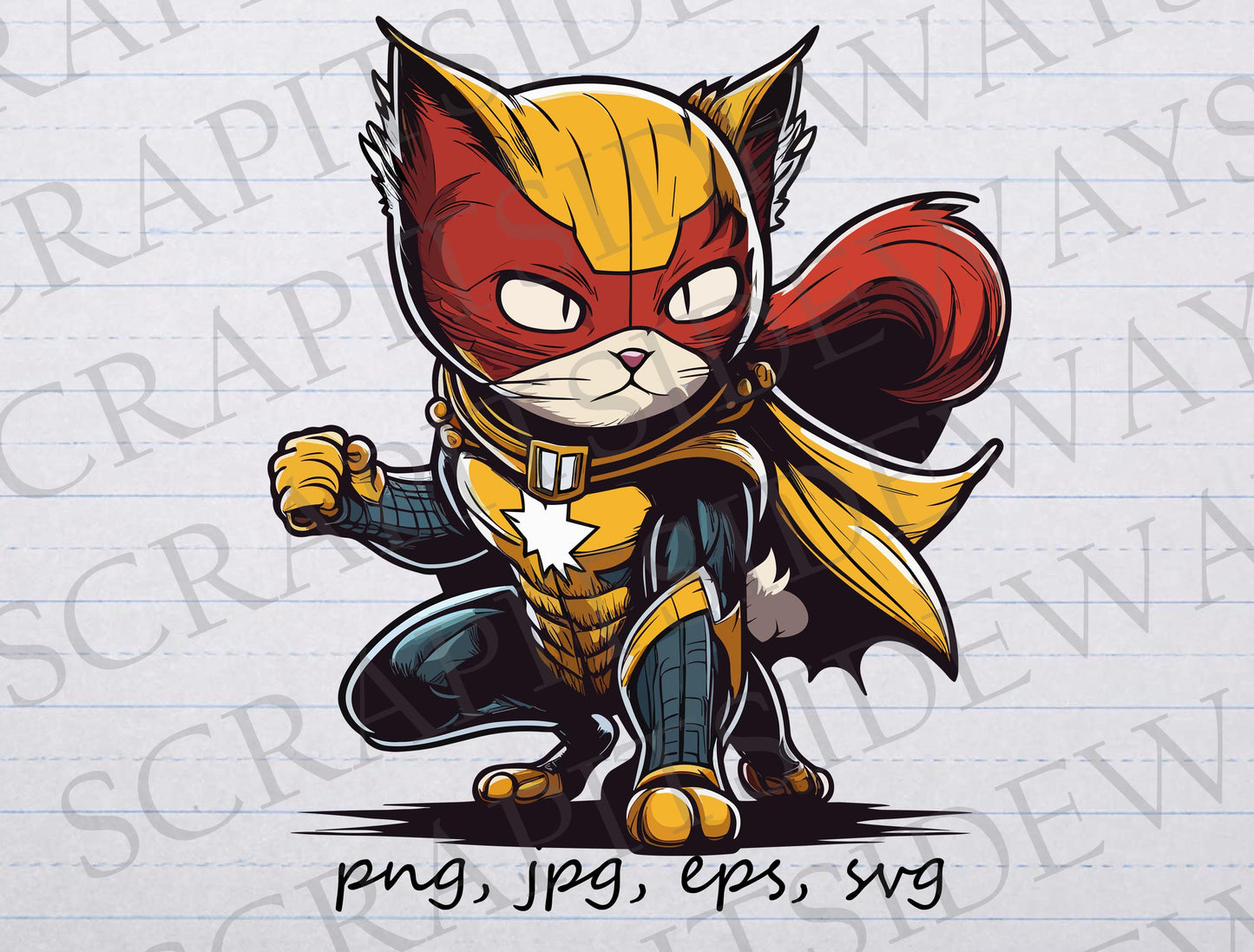 Super hero cat clipart vector graphic svg png jpg eps sticker design t-shirt design super kitty