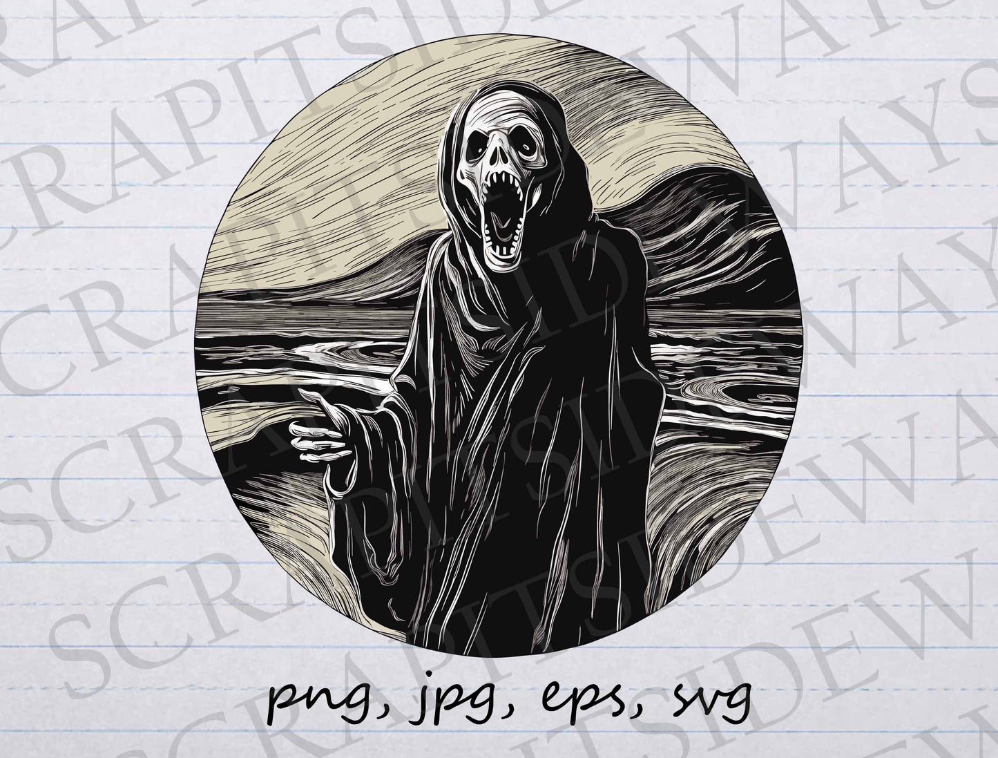 The scream grim reaper clip art clipart vector graphic svg png jpg eps screaming death, death yelling, classic painting