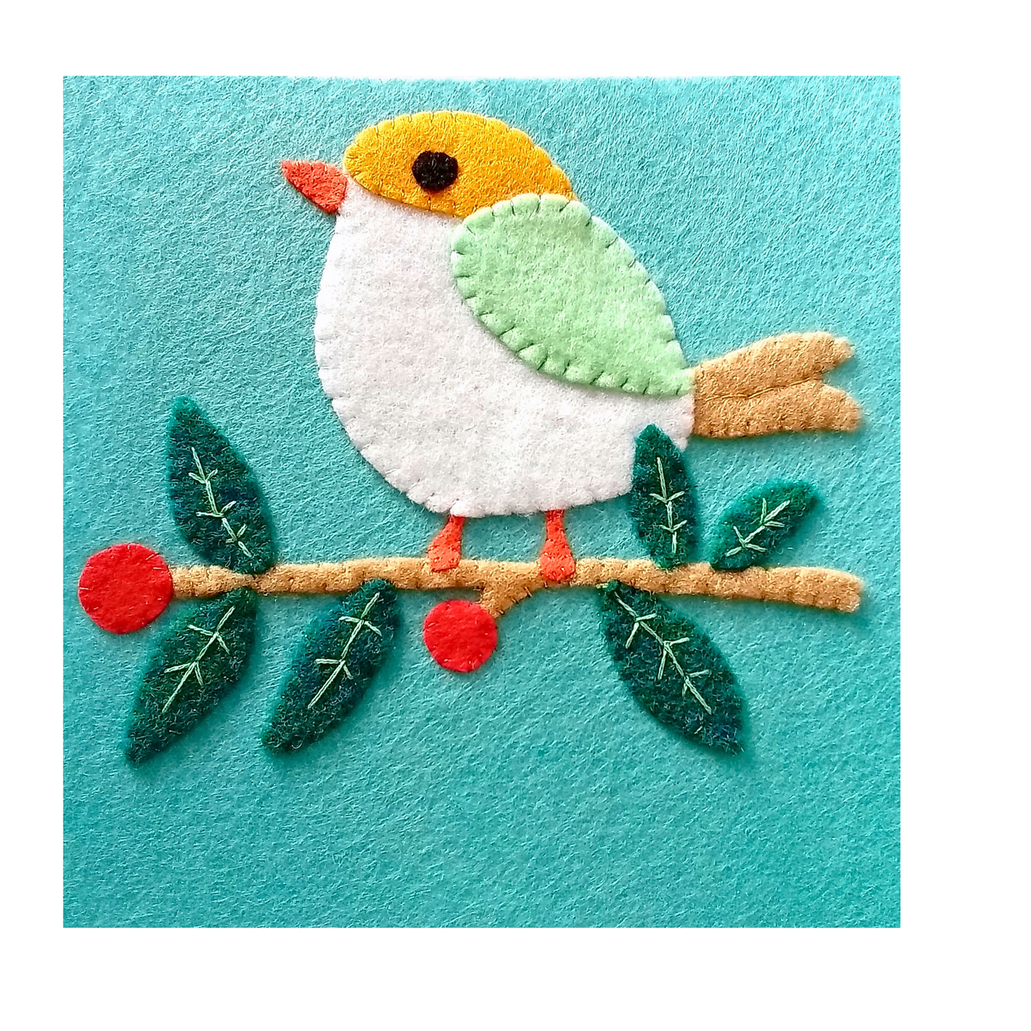 Cute bird on branch felt applique pdf pattern, wool embroidery template, mini pillow, embroidered felt pdf, country bird