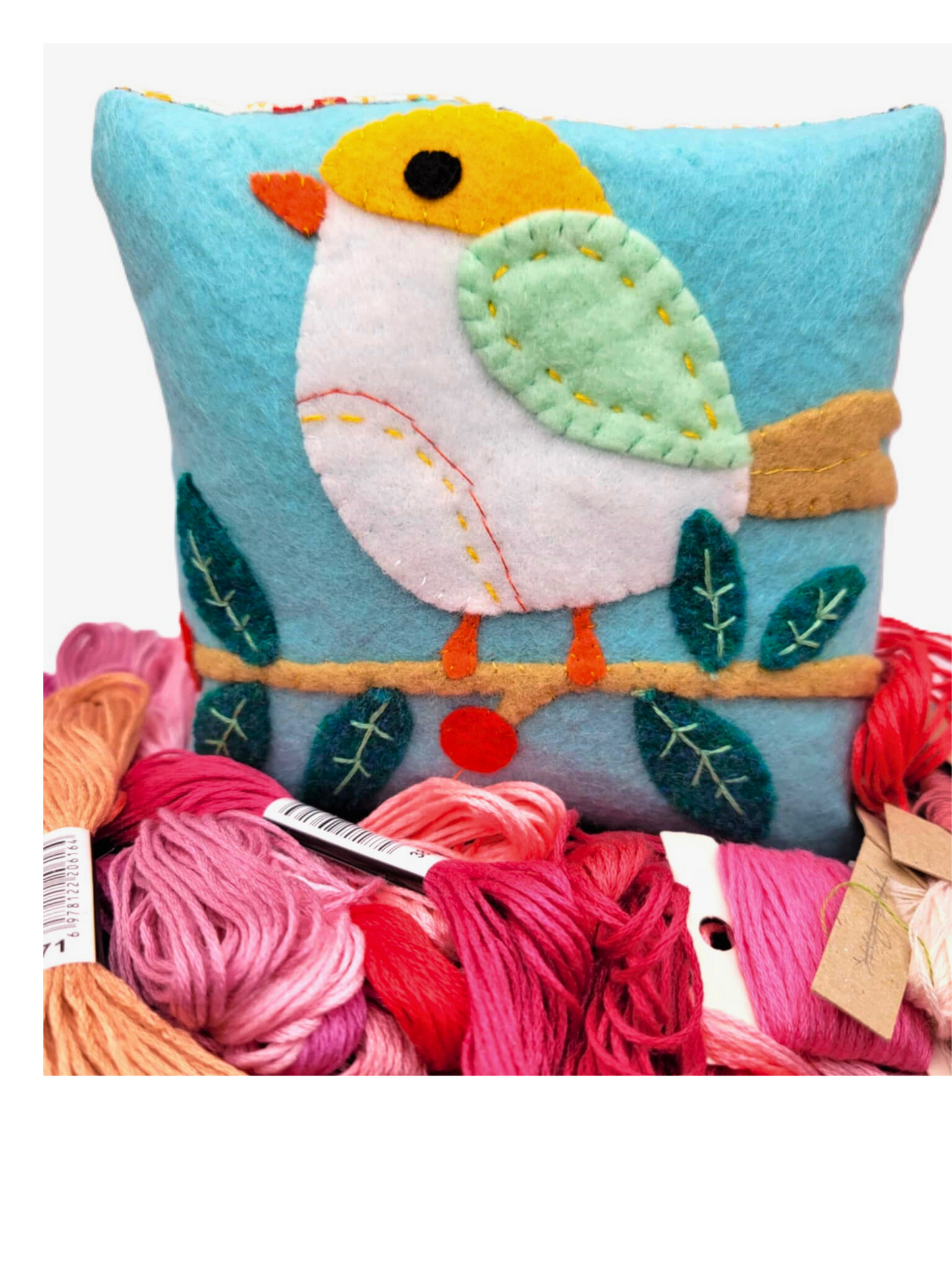 Cute bird on branch felt applique pdf pattern, wool embroidery template, mini pillow, embroidered felt pdf, country bird