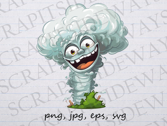 Happy tornado clipart vector graphic svg png jpg eps weather happy cloud cartoon crazy tornado