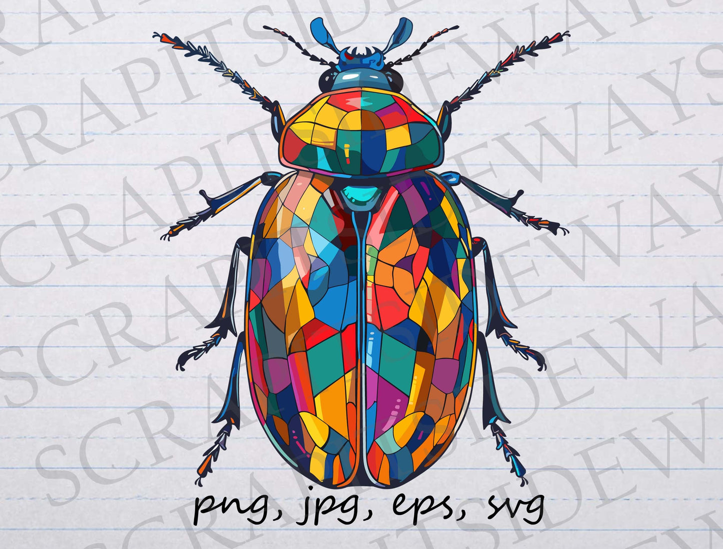 Mosaic beetle clip art clipart vector graphic svg png jpg eps gem beetle, insect, stained glass beetle