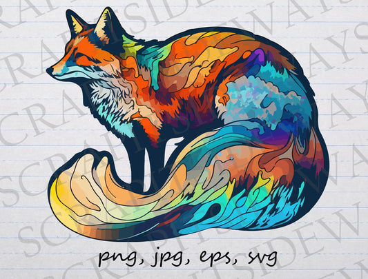 Psychedelic Fox clipart vector graphic svg png jpg eps colorful trippy fox with wave on tail