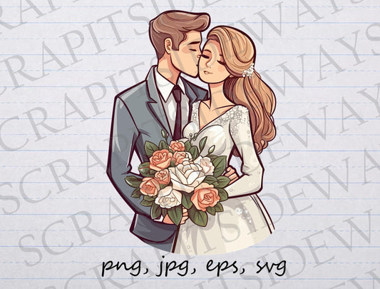 Cute bride and groom clipart vector graphic svg png jpg eps wedding marriage happy couple