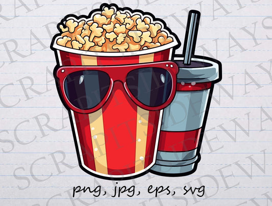 Movie snacks clip art clipart vector graphic svg png jpg eps food, popcorn, soda, cola, cartoon movie food