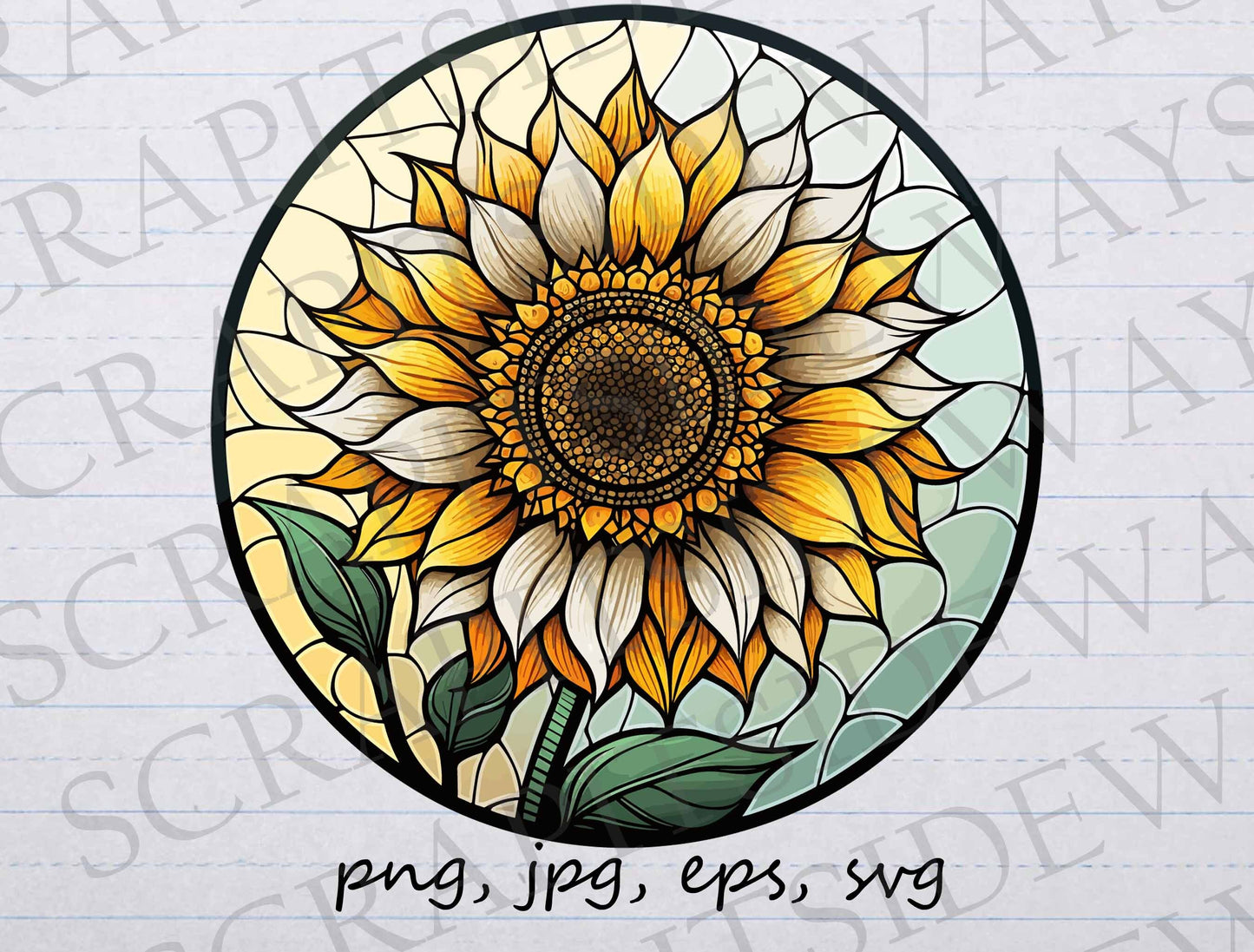 Stained glass sunflower clip art clipart vector graphic svg png jpg eps mosaic sunflower, stain glass sunflower, stained glass florals