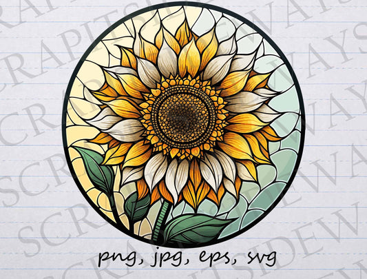 Stained glass sunflower clip art clipart vector graphic svg png jpg eps mosaic sunflower, stain glass sunflower, stained glass florals