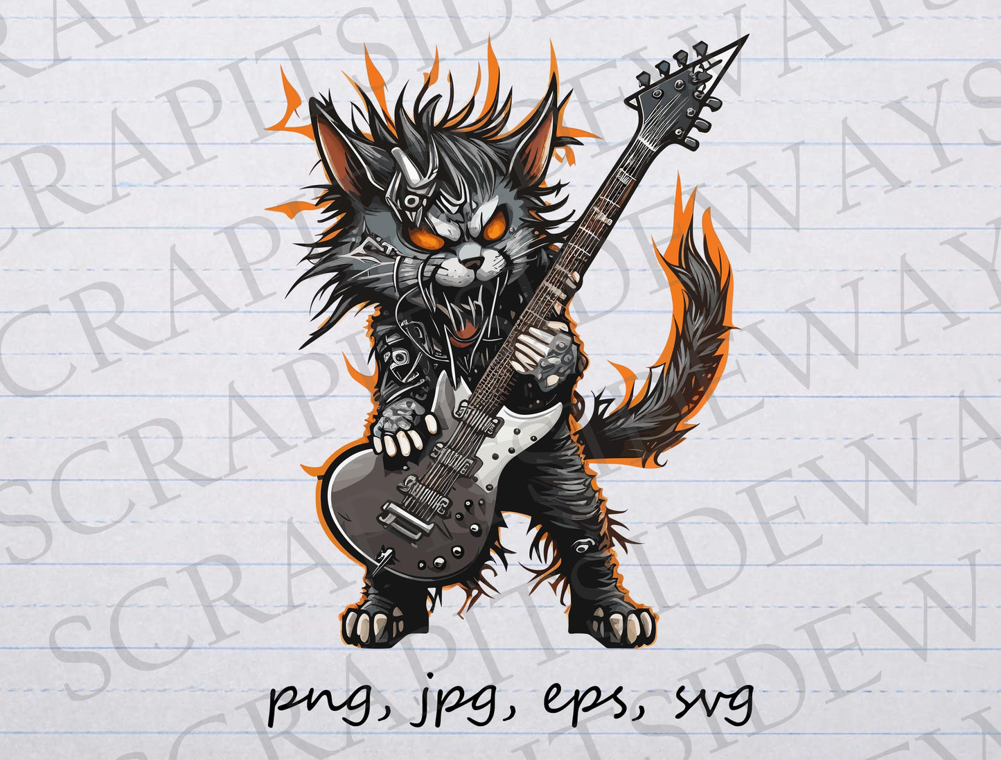 Heavy metal cat clipart vector graphic svg png jpg eps cute punk deathcore rock and roll