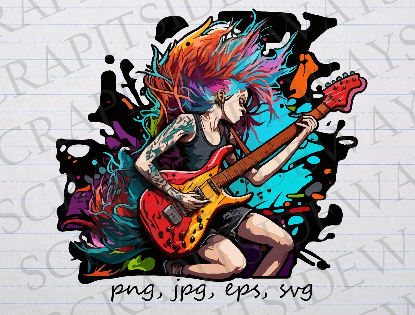 Electric guitar girl clipart vector graphic svg png jpg eps rock and roll punk music