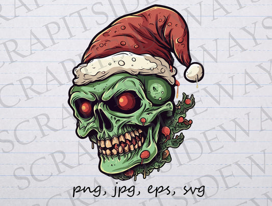 Christmas Skull clip art clipart vector graphic svg png jpg eps, spooky xmas, horror christmas, scary christmas, christmas skeleton