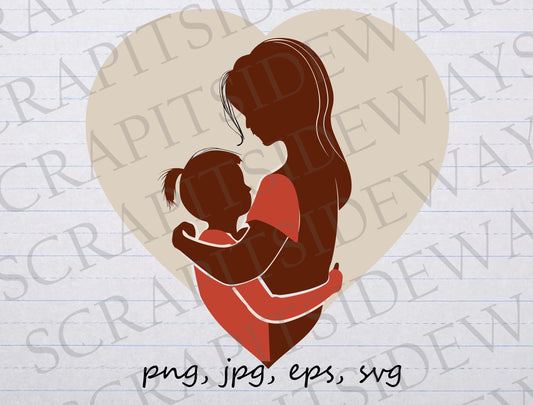 Mother and child clipart vector graphic svg png jpg eps mother day mom and girl Mothers love t-shirt design sticker design