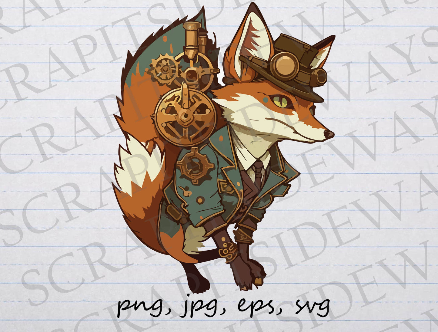 Steampunk Fox clipart vector graphic svg png jpg eps cute fox fox in clothes