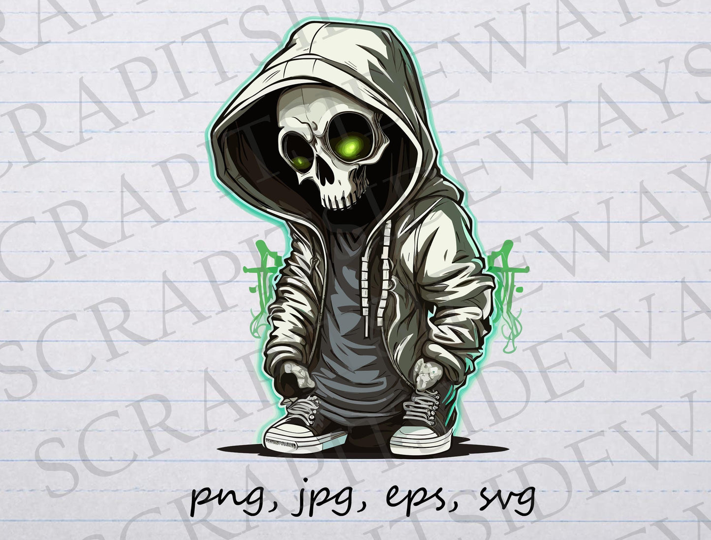 Hip hop Skeleton clipart vector graphic svg png jpg eps sticker design t-shirt design skull skeleton in hoodie graffiti